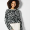 BERSHKA Maille*Pull jacquard imprimé animal Gris