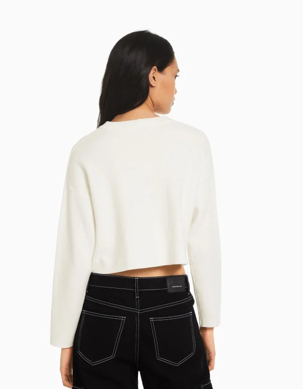 BERSHKA Maille*Pull maille col rond Blanc