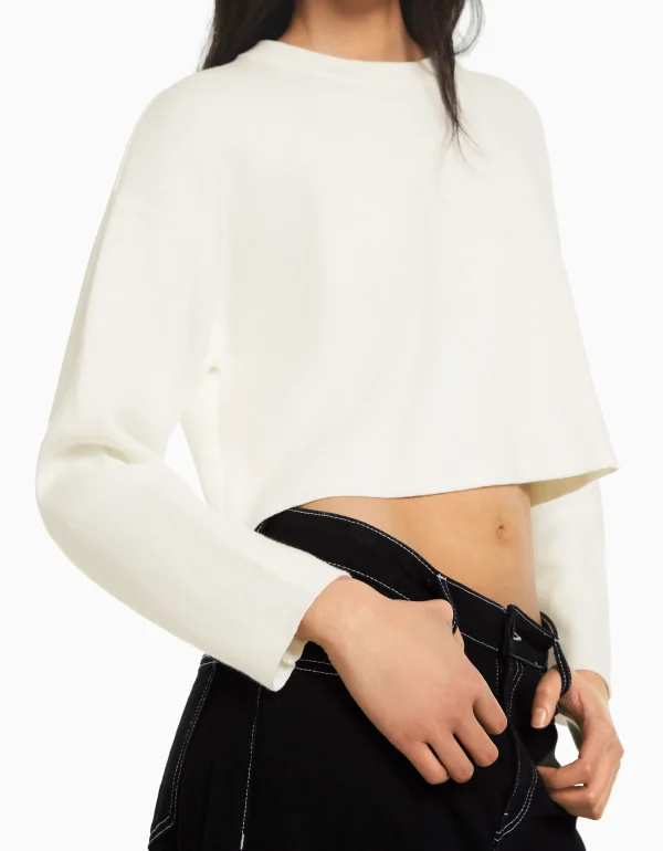 BERSHKA Maille*Pull maille col rond Blanc