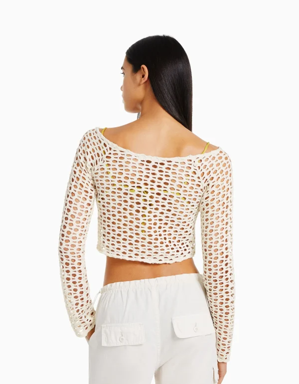 BERSHKA Maille*Pull maille rustique Écru