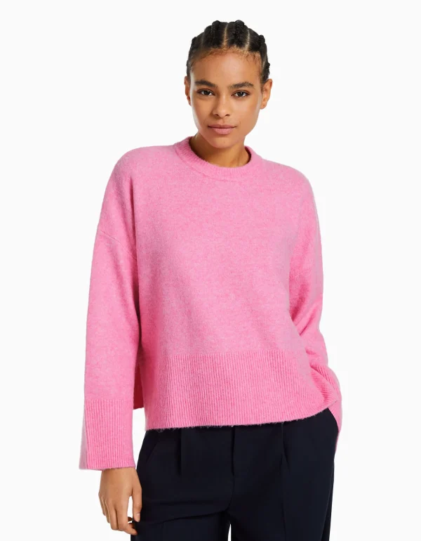 BERSHKA Maille*Pull oversize Rose