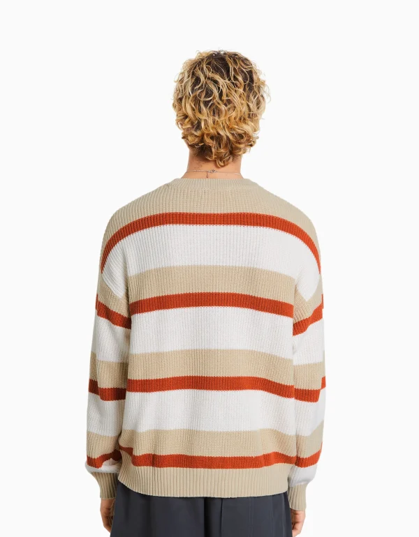 BERSHKA Vêtements*Pull rayures horizontales Écru