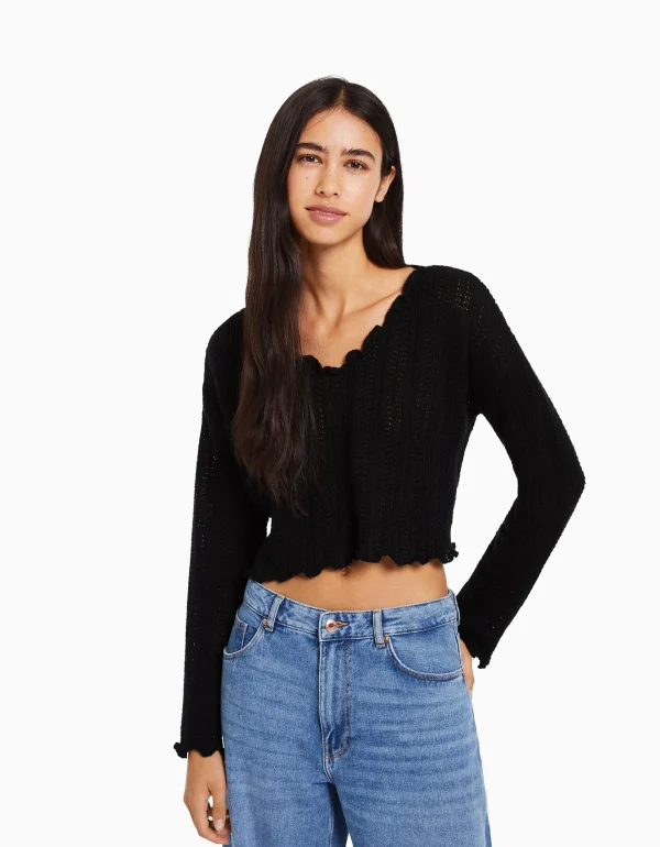 BERSHKA Maille*Pull rustique Écru