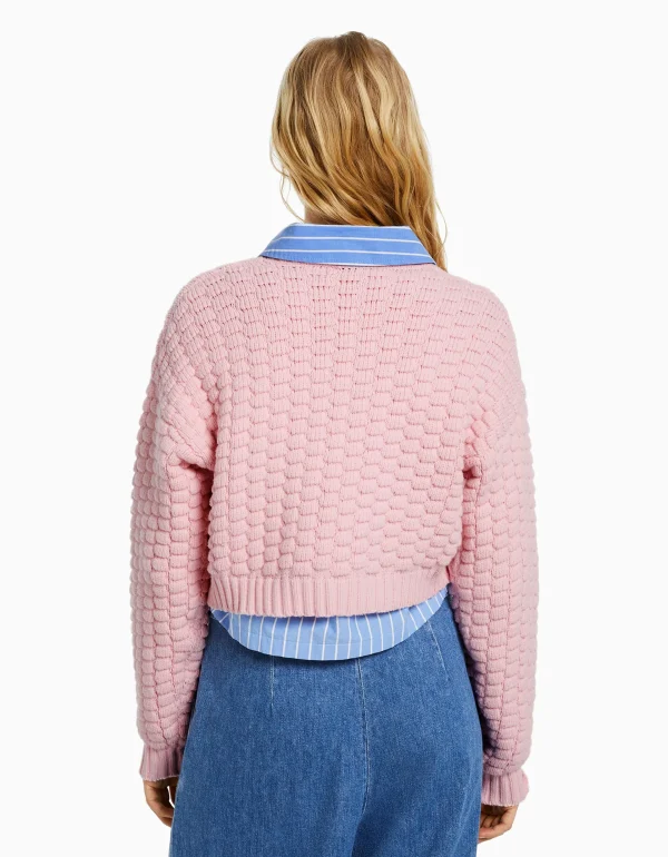 BERSHKA Maille*Pull texturé Rose