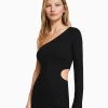 BERSHKA Vêtements*Robe longue asymétrique manches longues cut out Noir