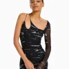 BERSHKA Robes*Robe longue manches longues tulle imprimé Noir