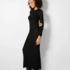 BERSHKA Robes*Robe longue manches longues bord-côte Noir