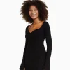 BERSHKA Vêtements*Robe midi manches longues maille bord-côte Noir