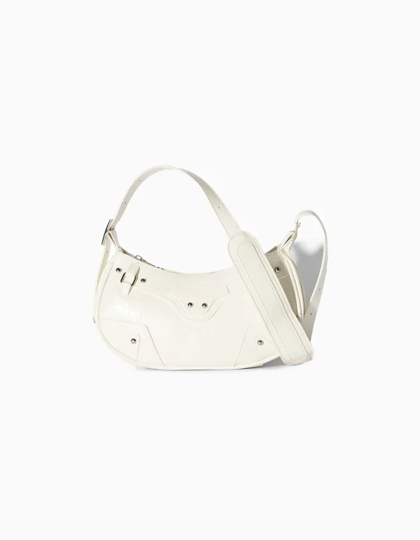 BERSHKA Similicuir*Sac anse similicuir rivets Blanc