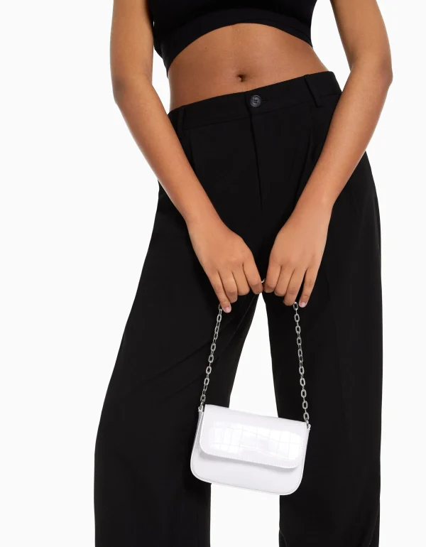 BERSHKA Tout voir*Sac anses chaînes effet verni Blanc