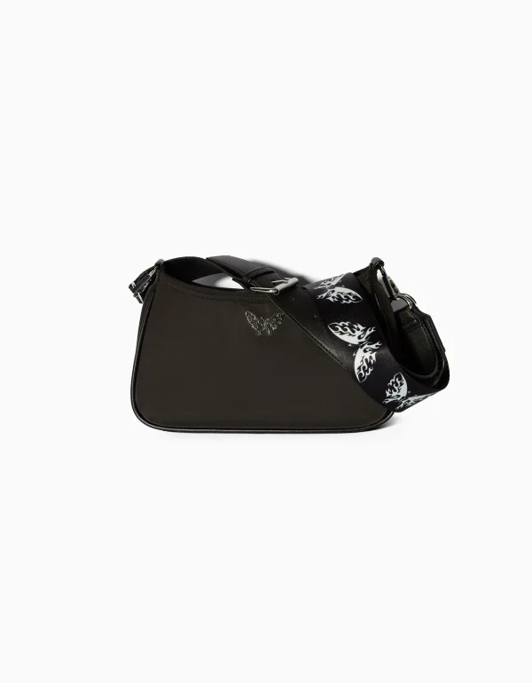 BERSHKA Best sellers*Sac besace imprimé papillons Noir