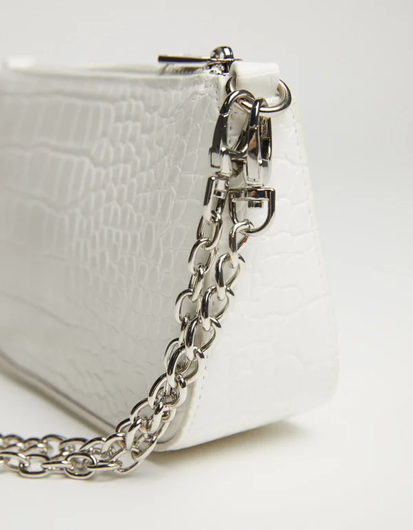 BERSHKA Tout voir*Sac chaîne imitation croco Blanc