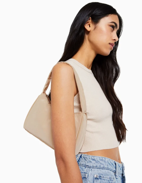 BERSHKA Personnalisables*Sac porté épaule tissu Beige