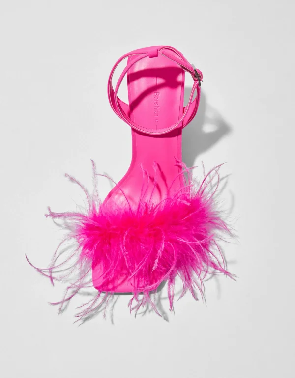 BERSHKA Party*Sandales talon plumes Fuchsia