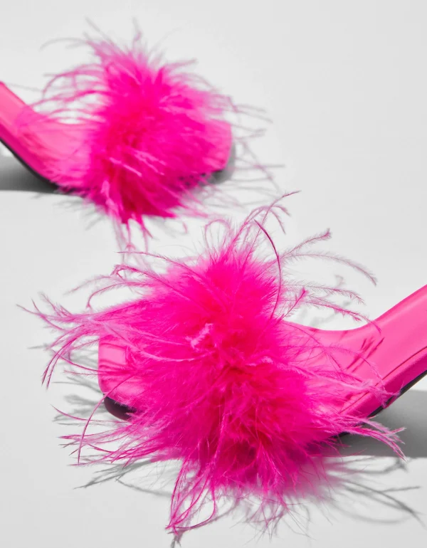 BERSHKA Party*Sandales talon plumes Fuchsia