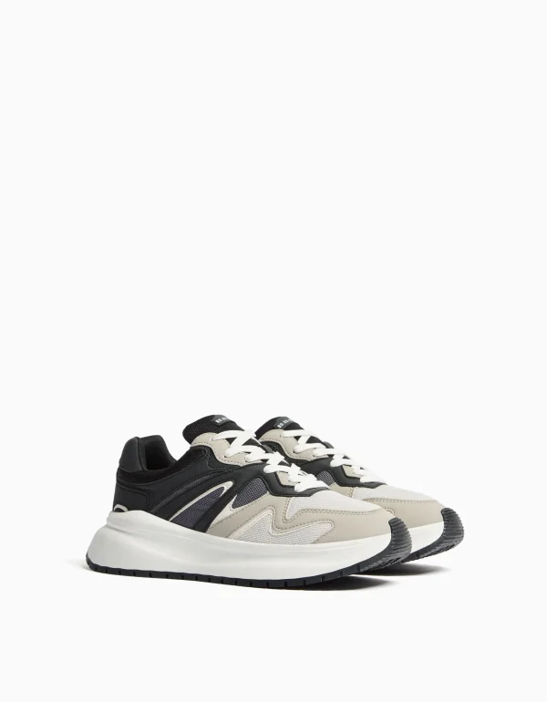 BERSHKA Tout voir*Sneakers semelle épaisse avec mesh homme Blanc