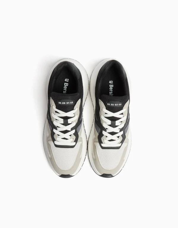 BERSHKA Tout voir*Sneakers semelle épaisse avec mesh homme Blanc