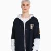 BERSHKA Blousons et manteaux*Surchemise manches longues capuche varsity molleton Marine