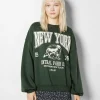 BERSHKA BSK Teen*Sweat ample imprimé Écru