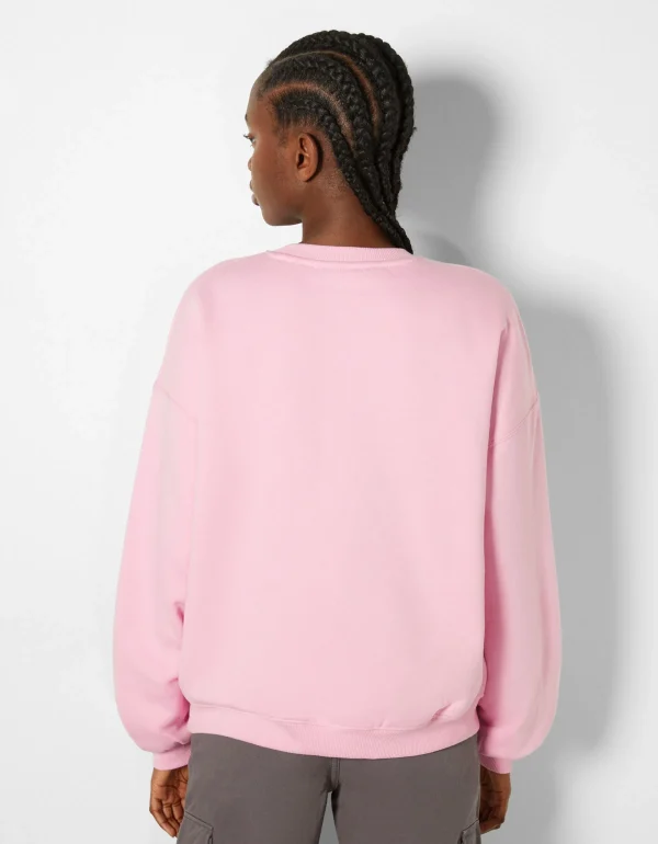 BERSHKA Pulls*Sweat ample imprimé Écru