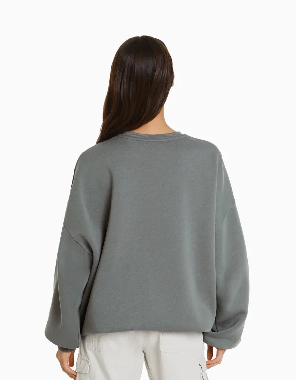 BERSHKA Pulls*Sweat ample imprimé Bleu clair