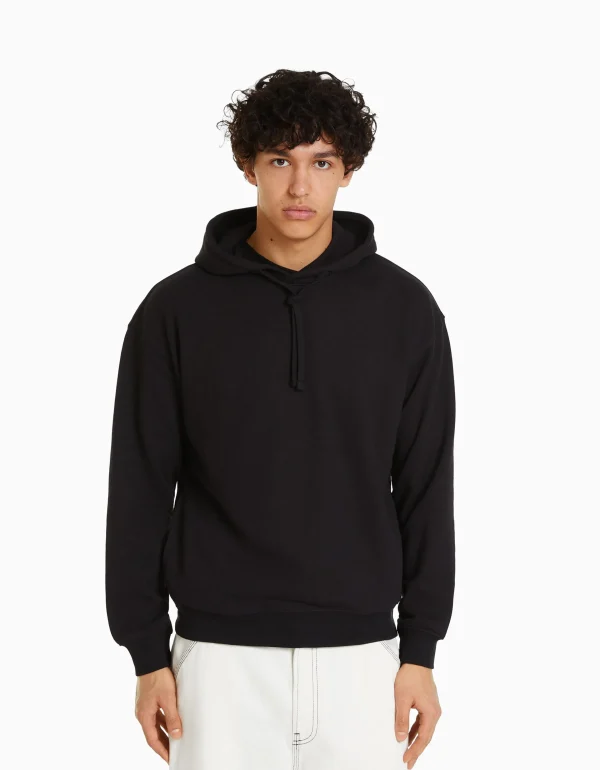 BERSHKA Personnalisables*Sweat capuche Noir