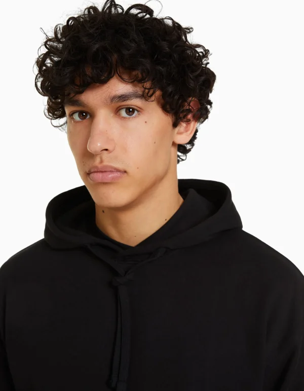 BERSHKA Personnalisables*Sweat capuche Noir