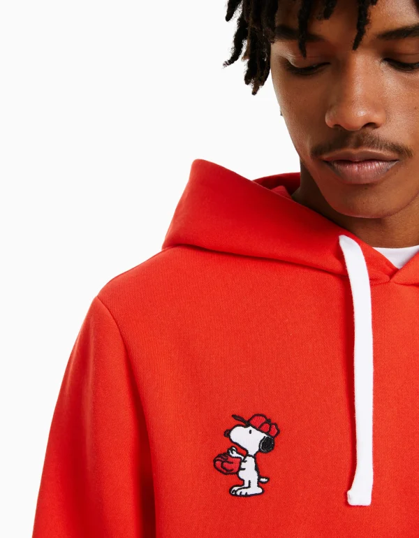 BERSHKA Vêtements*Sweat capuche brodé Snoopy Rouge