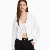 BERSHKA Survêtement*Sweat capuche cropped fermeture Éclair Blanc