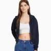 BERSHKA Survêtement*Sweat capuche cropped fermeture Éclair Marine