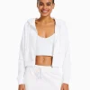 BERSHKA Personnalisables*Sweat capuche cropped fermeture Éclair Blanc