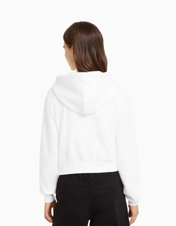 BERSHKA Survêtement*Sweat capuche cropped fermeture Éclair Blanc