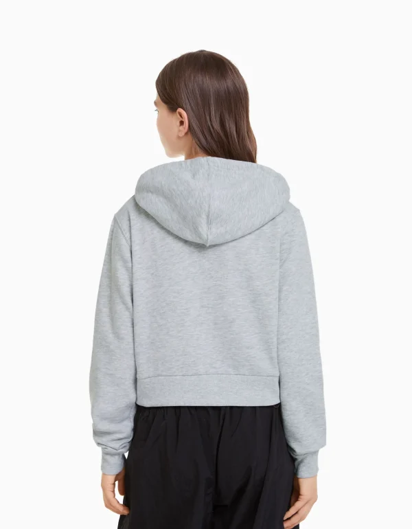 BERSHKA Survêtement*Sweat capuche cropped fermeture Éclair Gris