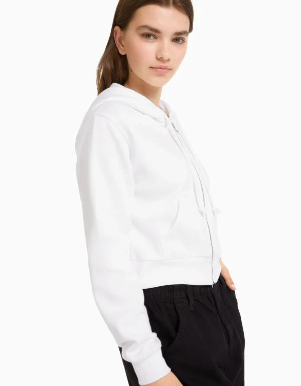 BERSHKA Survêtement*Sweat capuche cropped fermeture Éclair Blanc