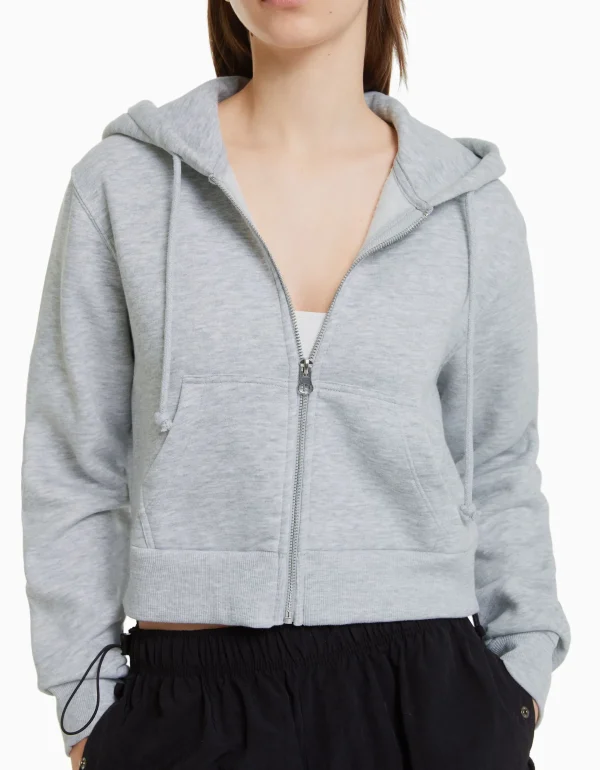 BERSHKA Survêtement*Sweat capuche cropped fermeture Éclair Gris