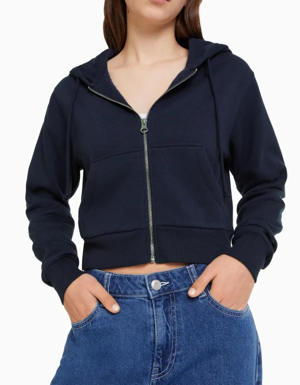 BERSHKA Survêtement*Sweat capuche cropped fermeture Éclair Marine