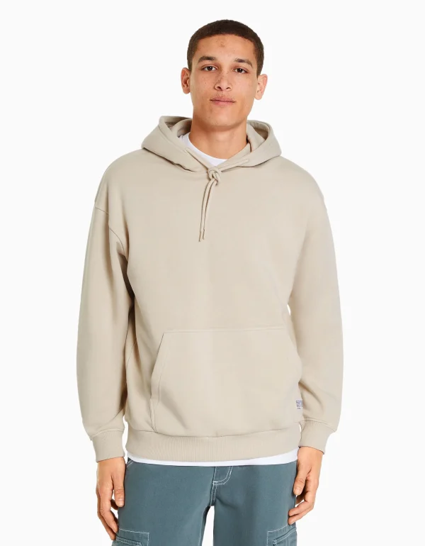 BERSHKA Personnalisables*Sweat capuche oversize Beige