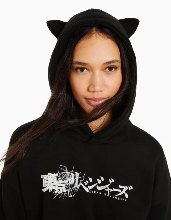 BERSHKA Vêtements*Sweat capuche petites oreilles TOKYO REVENGERS Noir