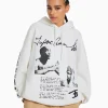 BERSHKA Sweats*Sweat capuche Tupac Blanc cassé