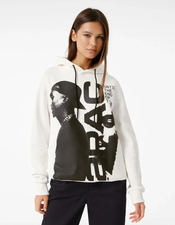 BERSHKA Sweats*Sweat capuche Tupac Blanc