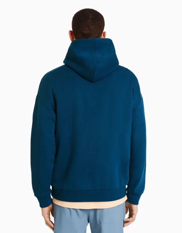 BERSHKA Vêtements*Sweat capuche varsity Bleu foncé