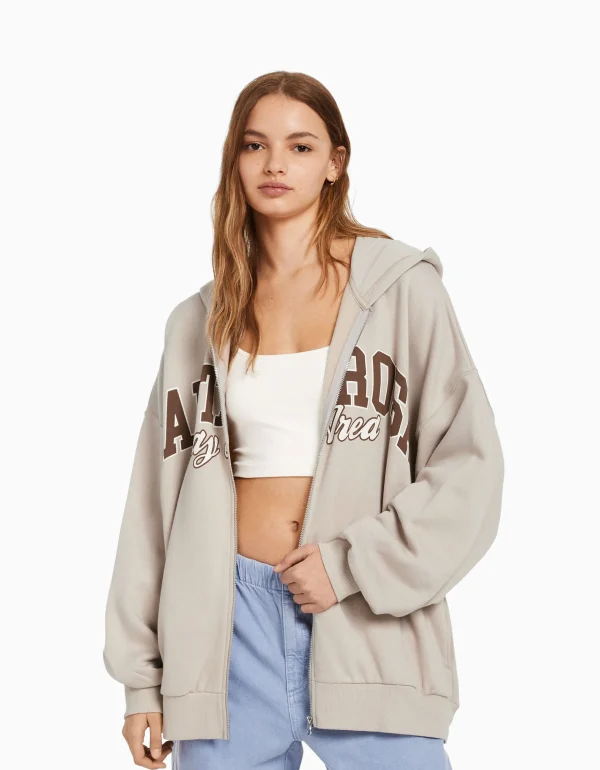 BERSHKA Survêtement*Sweat capuche zippé imprimé varsity Marine