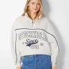 BERSHKA BSK Teen*Sweat col montant zippé imprimé Bleu foncé