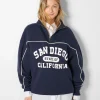 BERSHKA BSK Teen*Sweat col montant zippé imprimé San Diego Bleu foncé