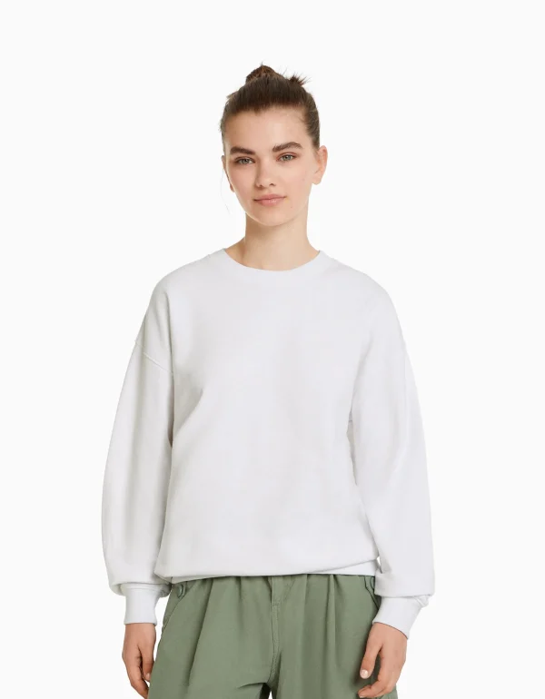 BERSHKA Personnalisables*Sweat col rond Blanc