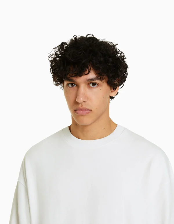 BERSHKA Personnalisables*Sweat col rond Blanc