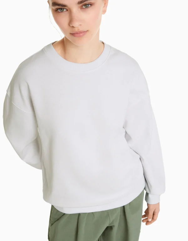 BERSHKA Personnalisables*Sweat col rond Blanc