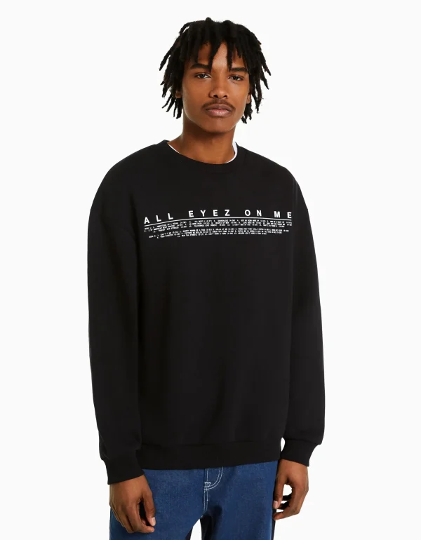 BERSHKA Vêtements*Sweat col rond Tupac Noir