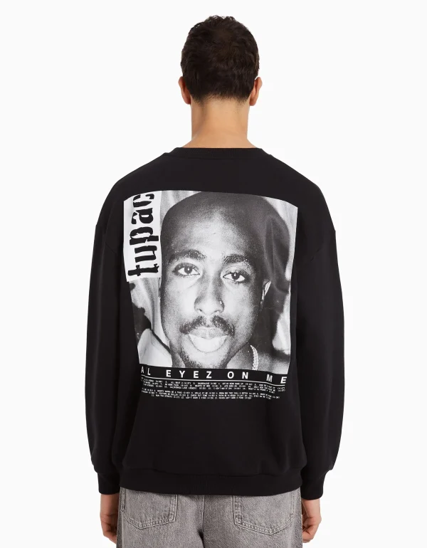 BERSHKA Vêtements*Sweat col rond Tupac Noir