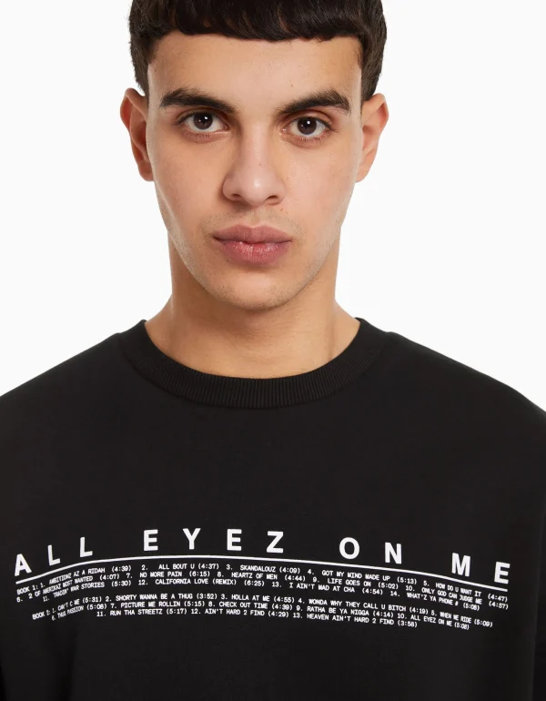 BERSHKA Vêtements*Sweat col rond Tupac Noir